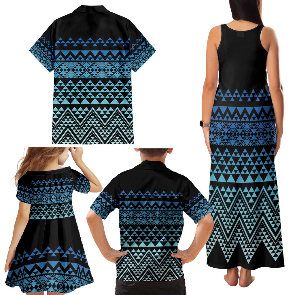 Maori Niho Taniwha Te Wheiao Family Matching Tank Maxi Dress and Hawaiian Shirt Moana Blue - Aussie Hoodie