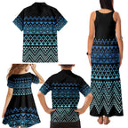 Maori Niho Taniwha Te Wheiao Family Matching Tank Maxi Dress and Hawaiian Shirt Moana Blue - Aussie Hoodie