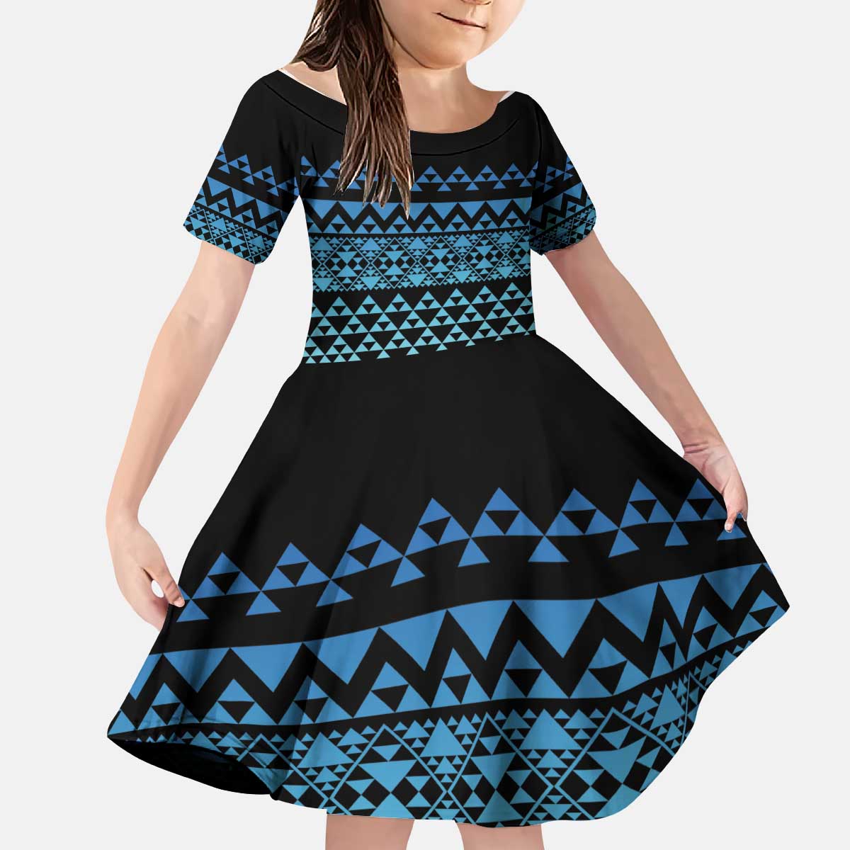 Maori Niho Taniwha Te Wheiao Kid Short Sleeve Dress Moana Blue - Aussie Hoodie