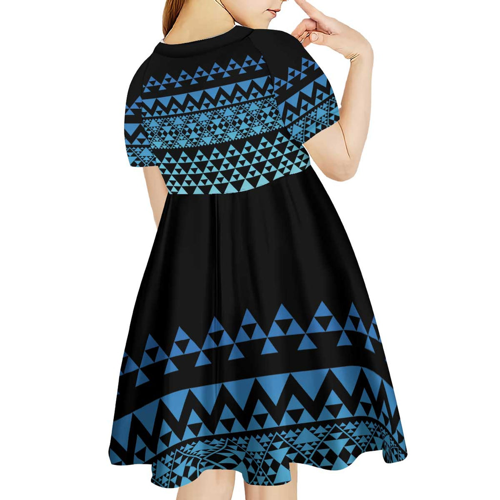 Maori Niho Taniwha Te Wheiao Kid Short Sleeve Dress Moana Blue - Aussie Hoodie