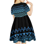 Maori Niho Taniwha Te Wheiao Kid Short Sleeve Dress Moana Blue - Aussie Hoodie