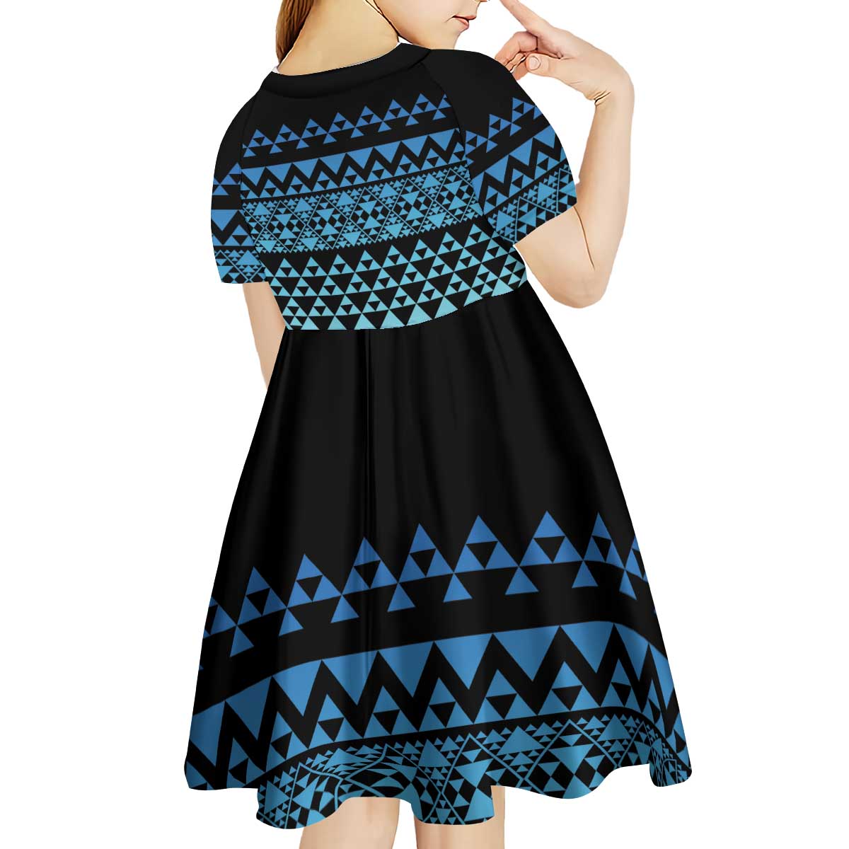 Maori Niho Taniwha Te Wheiao Kid Short Sleeve Dress Moana Blue - Aussie Hoodie
