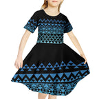 Maori Niho Taniwha Te Wheiao Kid Short Sleeve Dress Moana Blue - Aussie Hoodie