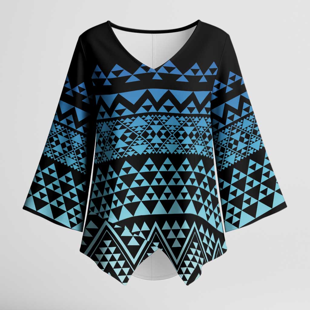 Maori Niho Taniwha Te Wheiao Kimono Sleeve Blouse Moana Blue - Aussie Hoodie