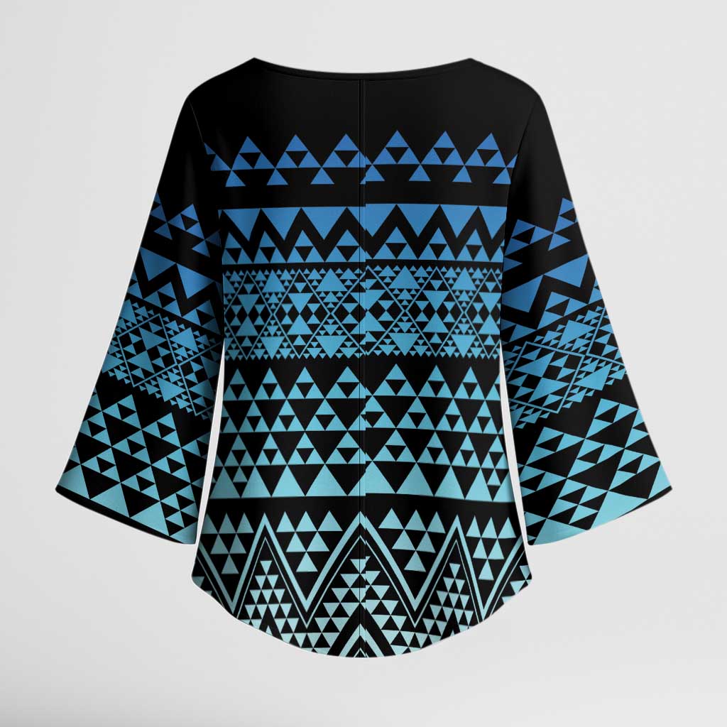 Maori Niho Taniwha Te Wheiao Kimono Sleeve Blouse Moana Blue - Aussie Hoodie
