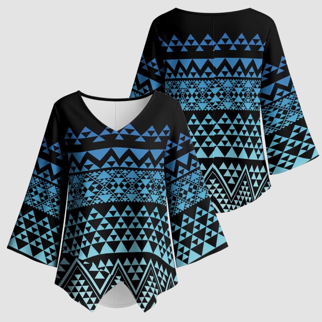 Maori Niho Taniwha Te Wheiao Kimono Sleeve Blouse Moana Blue - Aussie Hoodie