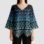 Maori Niho Taniwha Te Wheiao Kimono Sleeve Blouse Moana Blue - Aussie Hoodie