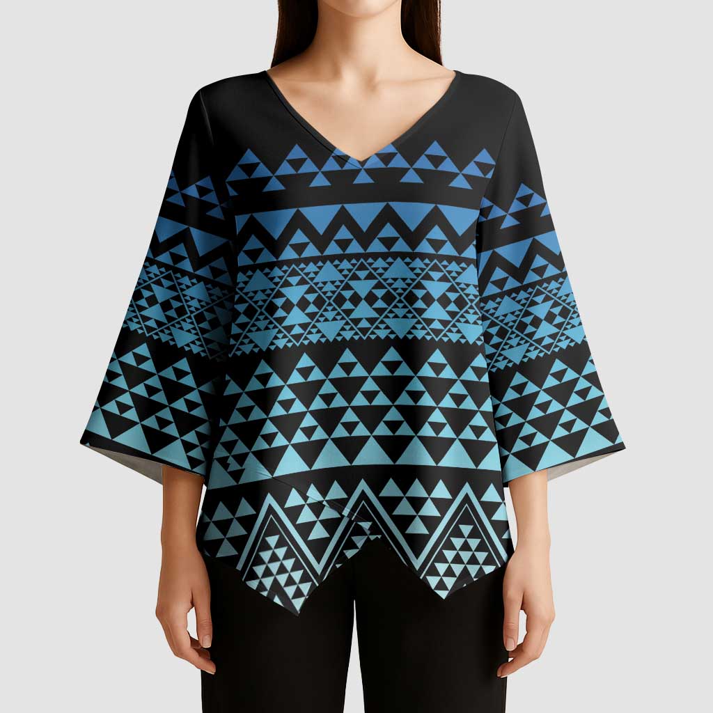 Maori Niho Taniwha Te Wheiao Kimono Sleeve Blouse Moana Blue - Aussie Hoodie