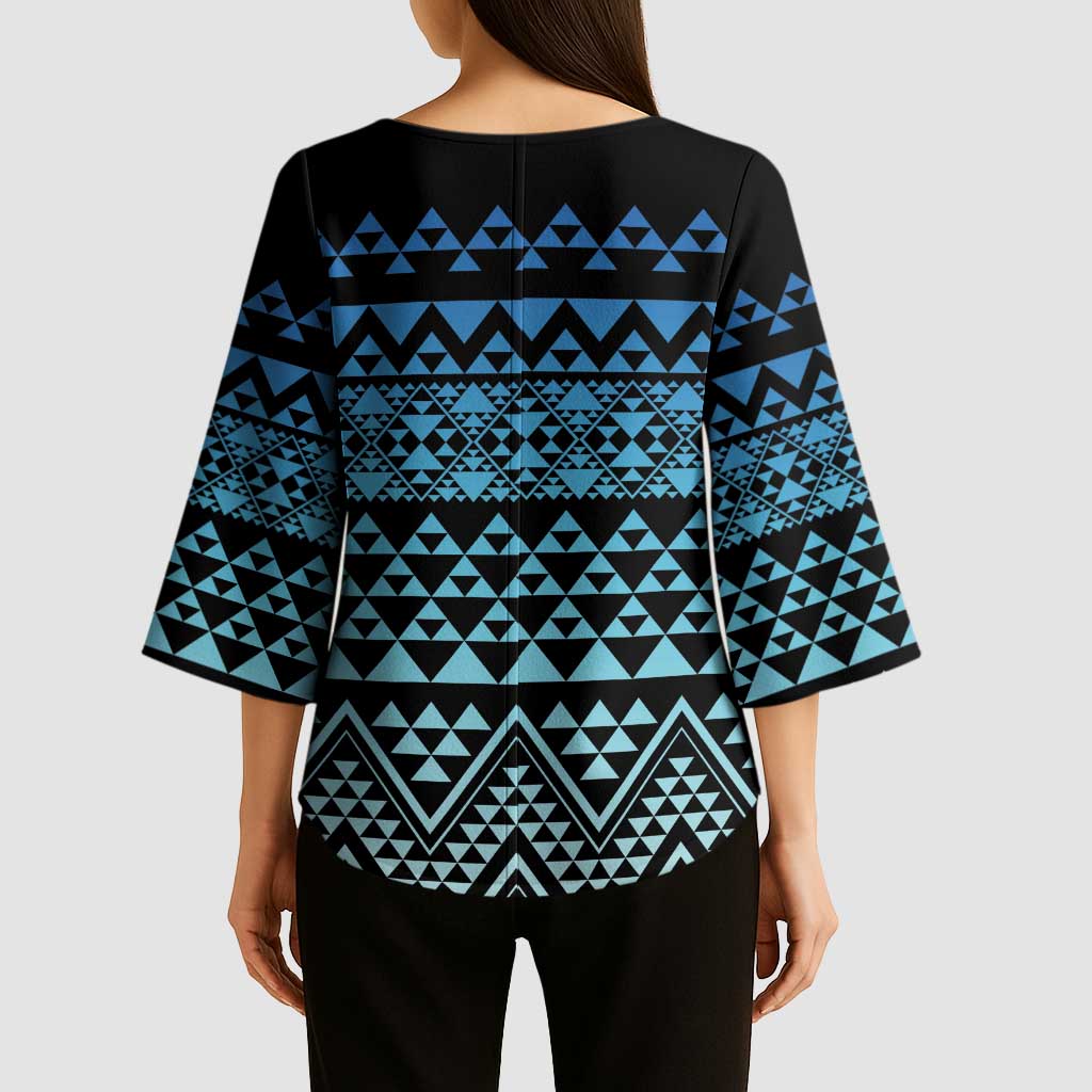Maori Niho Taniwha Te Wheiao Kimono Sleeve Blouse Moana Blue - Aussie Hoodie