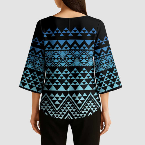 Maori Niho Taniwha Te Wheiao Kimono Sleeve Blouse Moana Blue - Aussie Hoodie