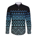 Maori Niho Taniwha Te Wheiao Long Sleeve Button Shirt Moana Blue - Aussie Hoodie