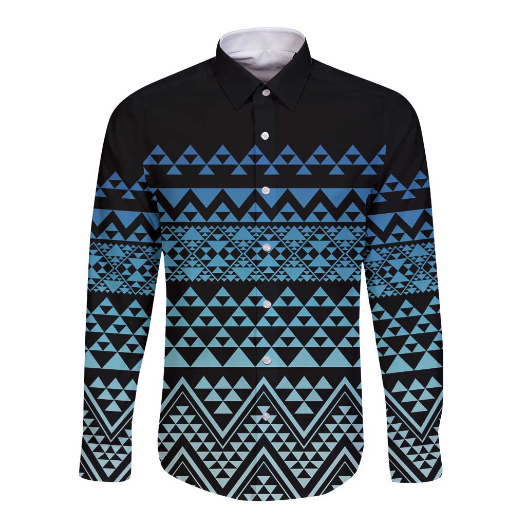 Maori Niho Taniwha Te Wheiao Long Sleeve Button Shirt Moana Blue - Aussie Hoodie