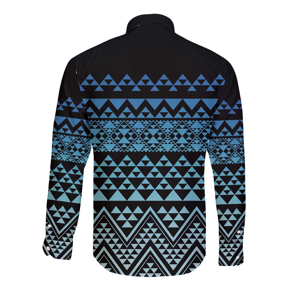 Maori Niho Taniwha Te Wheiao Long Sleeve Button Shirt Moana Blue - Aussie Hoodie