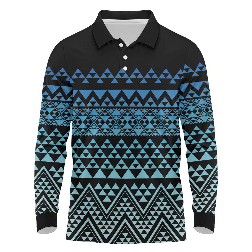 Maori Niho Taniwha Te Wheiao Long Sleeve Polo Shirt Moana Blue - Aussie Hoodie