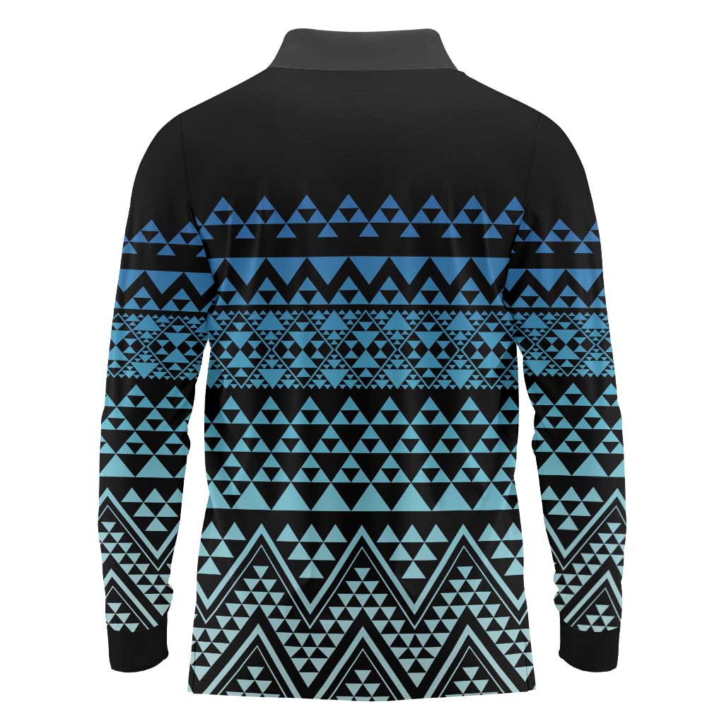 Maori Niho Taniwha Te Wheiao Long Sleeve Polo Shirt Moana Blue - Aussie Hoodie