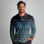Maori Niho Taniwha Te Wheiao Long Sleeve Polo Shirt Moana Blue - Aussie Hoodie