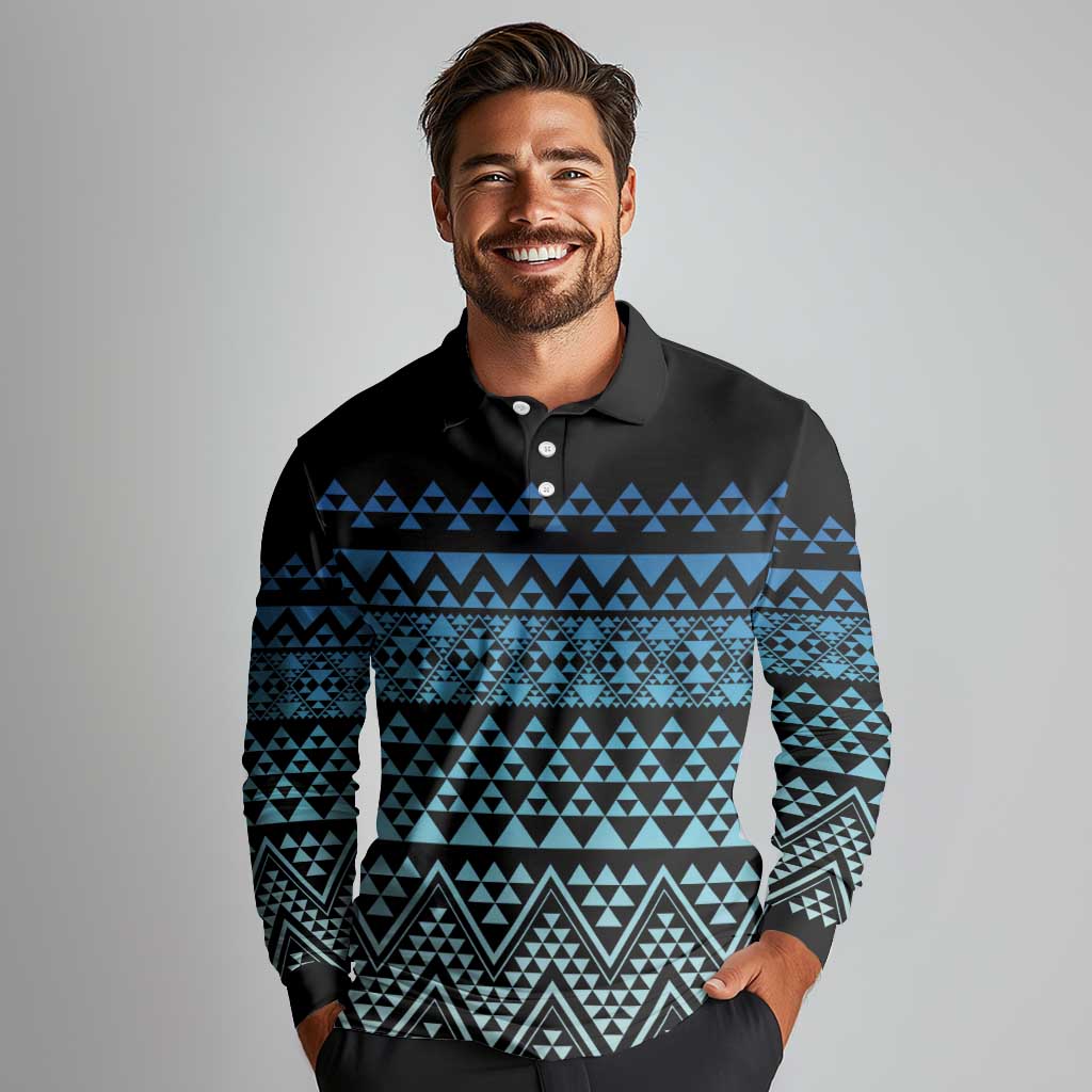 Maori Niho Taniwha Te Wheiao Long Sleeve Polo Shirt Moana Blue - Aussie Hoodie