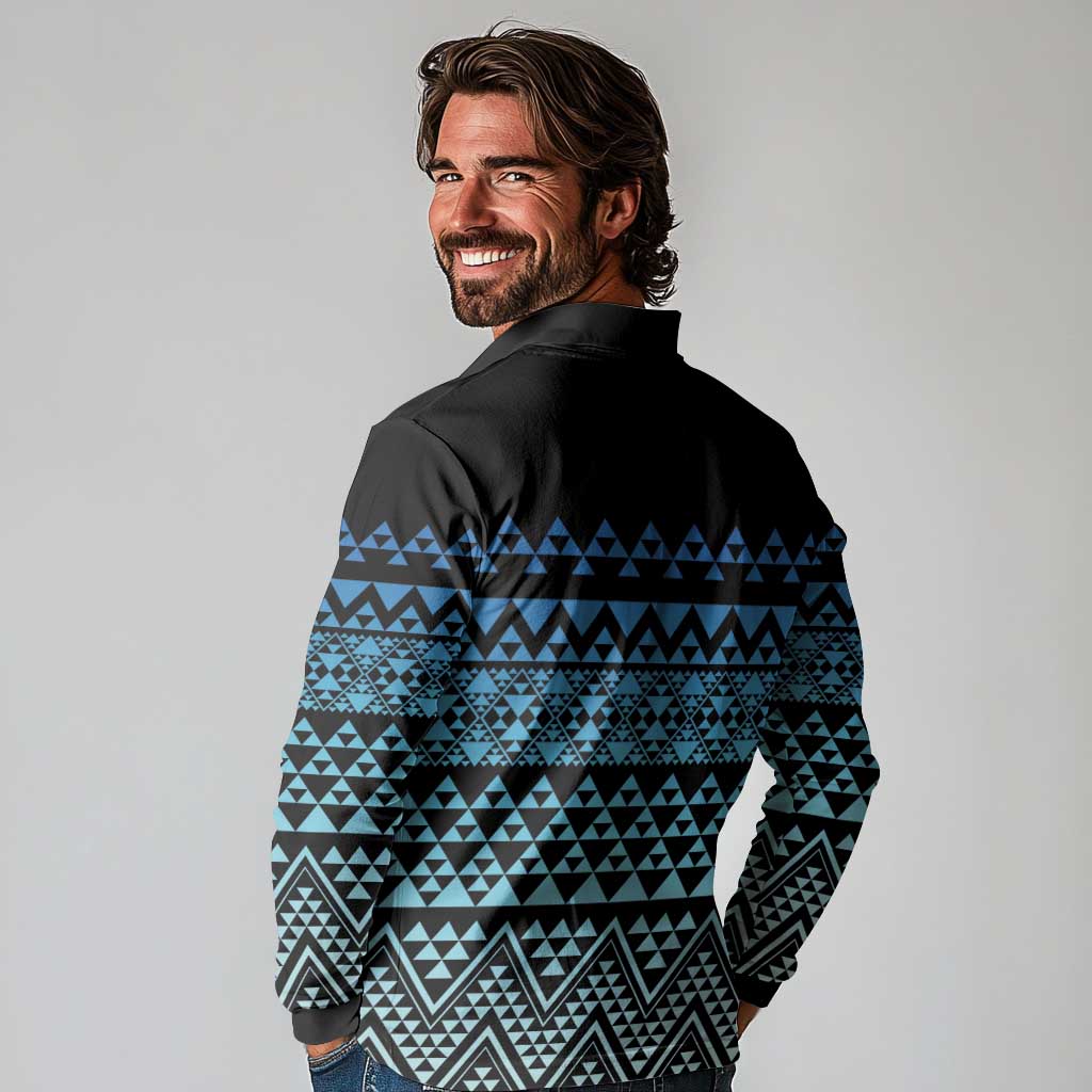 Maori Niho Taniwha Te Wheiao Long Sleeve Polo Shirt Moana Blue - Aussie Hoodie