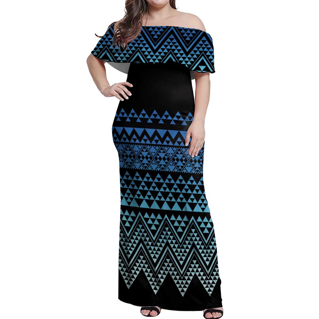 Maori Niho Taniwha Te Wheiao Off Shoulder Maxi Dress Moana Blue - Aussie Hoodie