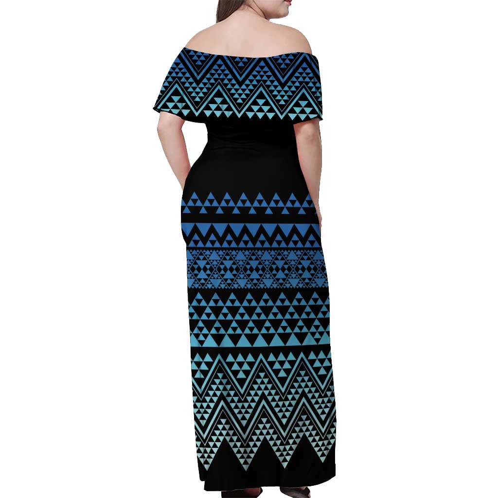 Maori Niho Taniwha Te Wheiao Off Shoulder Maxi Dress Moana Blue - Aussie Hoodie