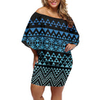 Maori Niho Taniwha Te Wheiao Off Shoulder Short Dress Moana Blue - Aussie Hoodie