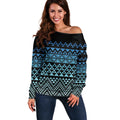 Maori Niho Taniwha Te Wheiao Off Shoulder Sweater Moana Blue - Aussie Hoodie