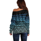 Maori Niho Taniwha Te Wheiao Off Shoulder Sweater Moana Blue - Aussie Hoodie