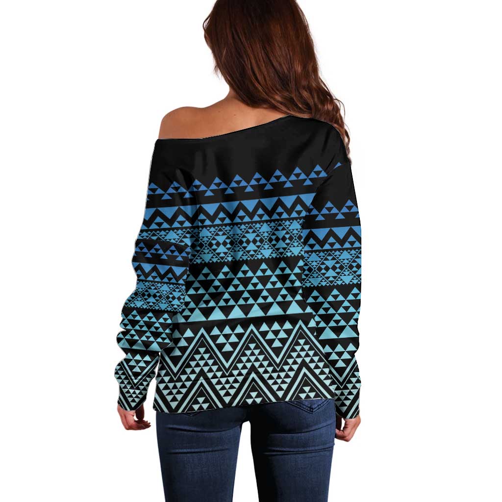 Maori Niho Taniwha Te Wheiao Off Shoulder Sweater Moana Blue - Aussie Hoodie