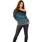 Maori Niho Taniwha Te Wheiao Off Shoulder Sweater Moana Blue - Aussie Hoodie