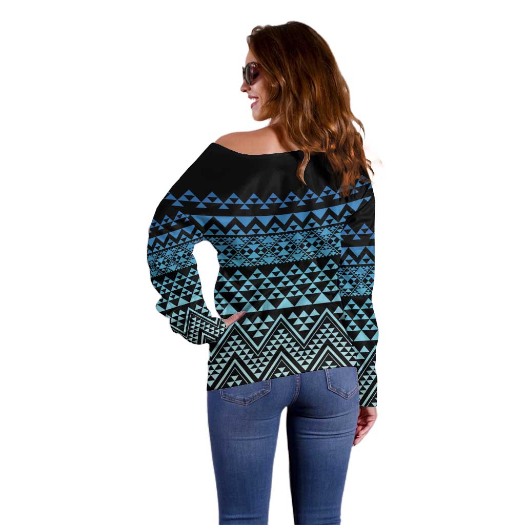 Maori Niho Taniwha Te Wheiao Off Shoulder Sweater Moana Blue - Aussie Hoodie
