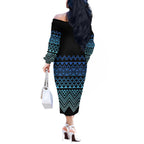 Maori Niho Taniwha Te Wheiao Off The Shoulder Long Sleeve Dress Moana Blue - Aussie Hoodie