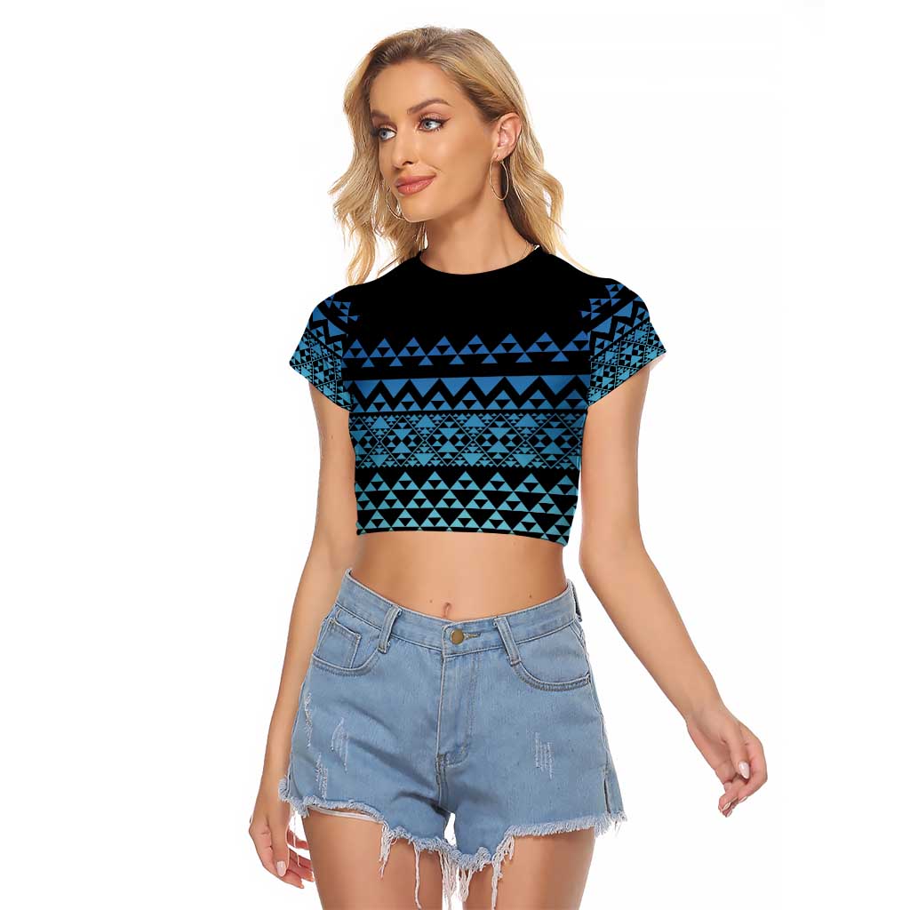 Maori Niho Taniwha Te Wheiao Raglan Cropped T Shirt Moana Blue - Aussie Hoodie