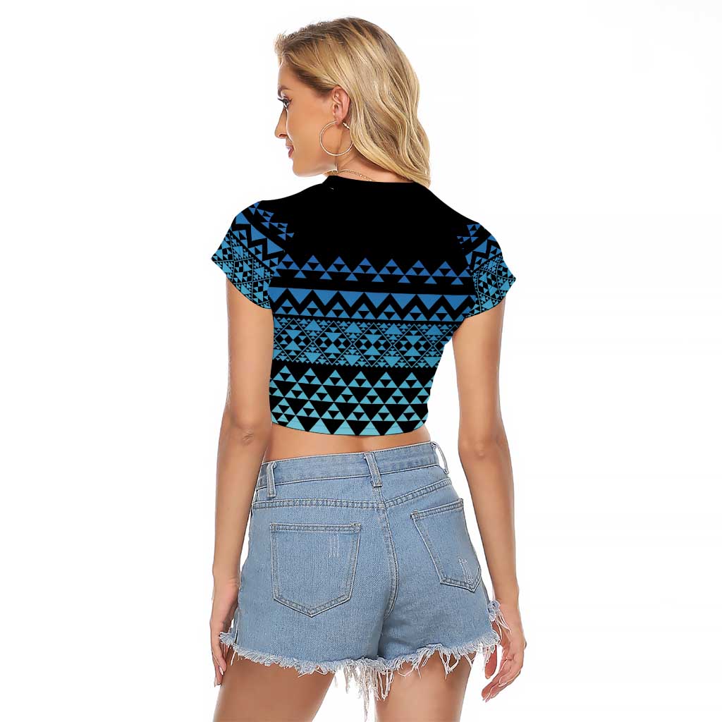 Maori Niho Taniwha Te Wheiao Raglan Cropped T Shirt Moana Blue - Aussie Hoodie