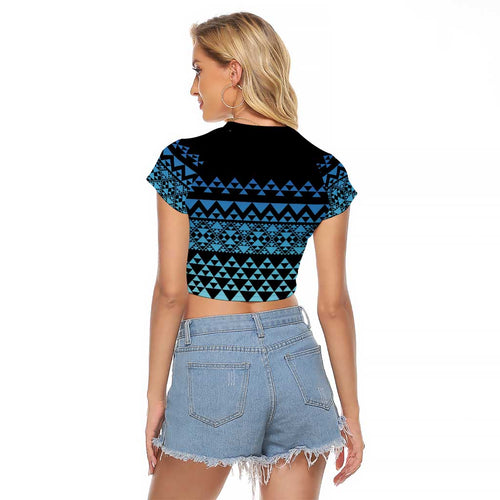 Maori Niho Taniwha Te Wheiao Raglan Cropped T Shirt Moana Blue - Aussie Hoodie