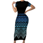 Maori Niho Taniwha Te Wheiao Short Sleeve Bodycon Dress Moana Blue - Aussie Hoodie
