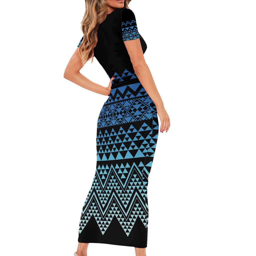 Maori Niho Taniwha Te Wheiao Short Sleeve Bodycon Dress Moana Blue - Aussie Hoodie