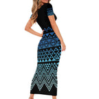 Maori Niho Taniwha Te Wheiao Short Sleeve Bodycon Dress Moana Blue - Aussie Hoodie
