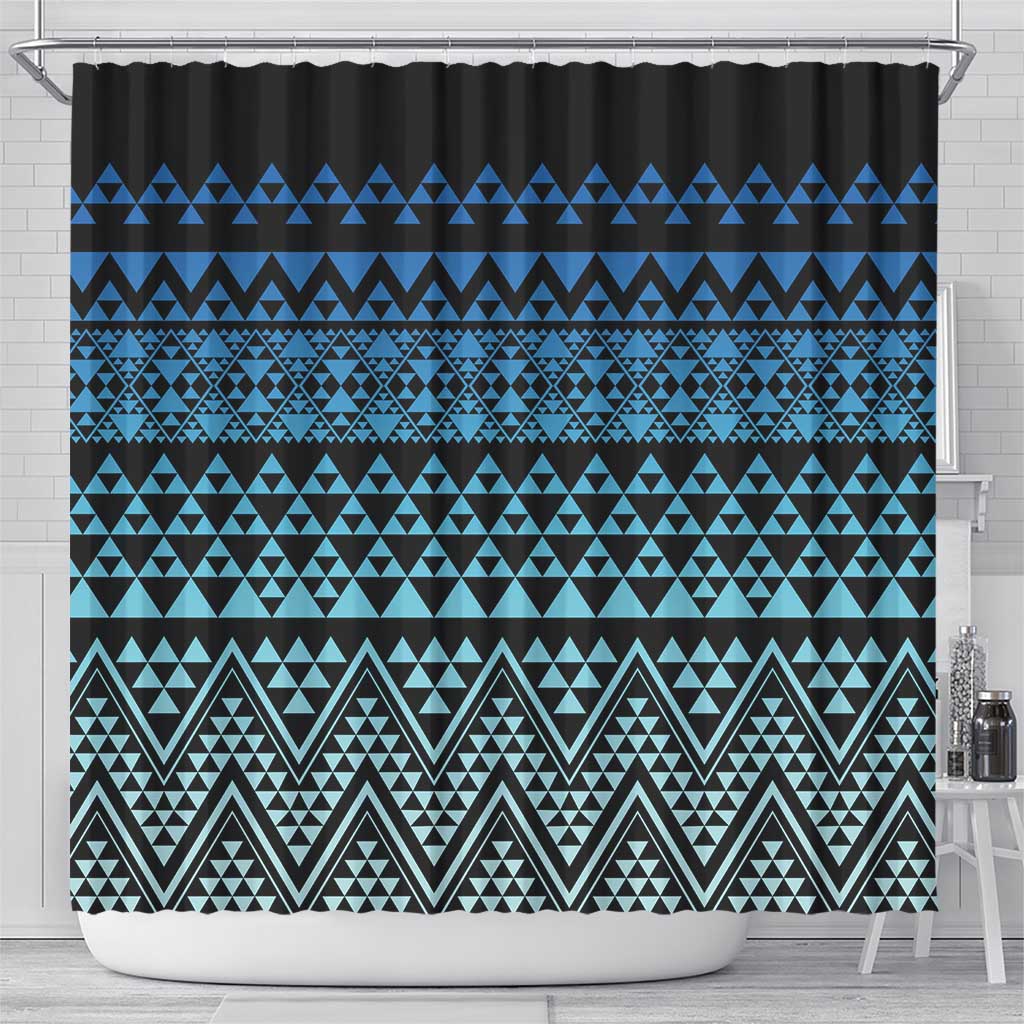 Maori Niho Taniwha Te Wheiao Shower Curtain Moana Blue - Aussie Hoodie