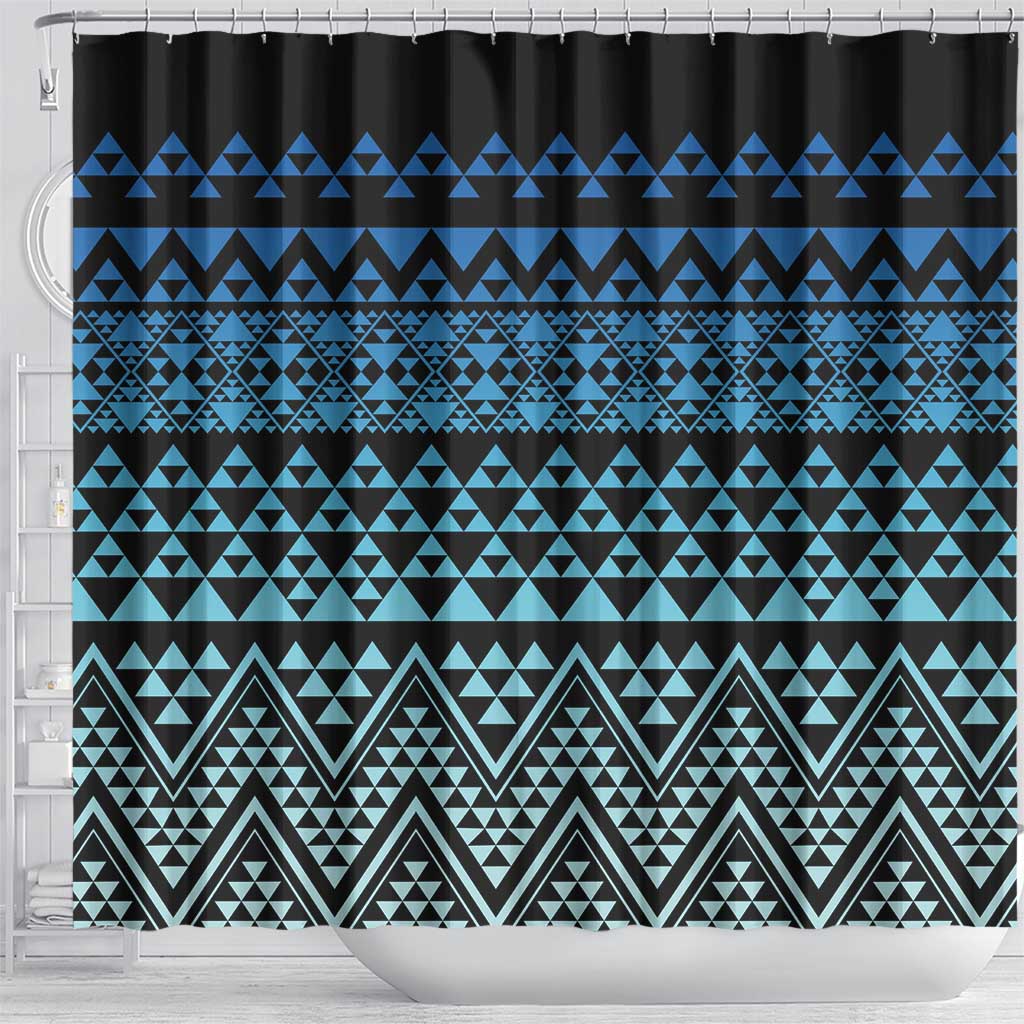 Maori Niho Taniwha Te Wheiao Shower Curtain Moana Blue - Aussie Hoodie