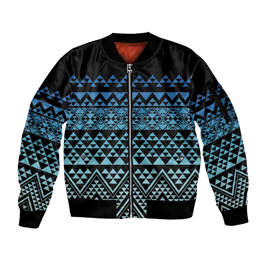 Maori Niho Taniwha Te Wheiao Sleeve Zip Bomber Jacket Moana Blue - Aussie Hoodie