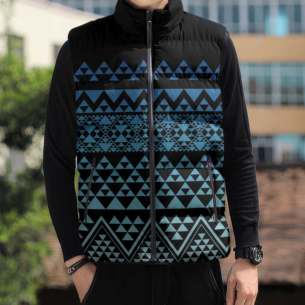Maori Niho Taniwha Te Wheiao Sleeveless Puffer Jacket Moana Blue - Aussie Hoodie