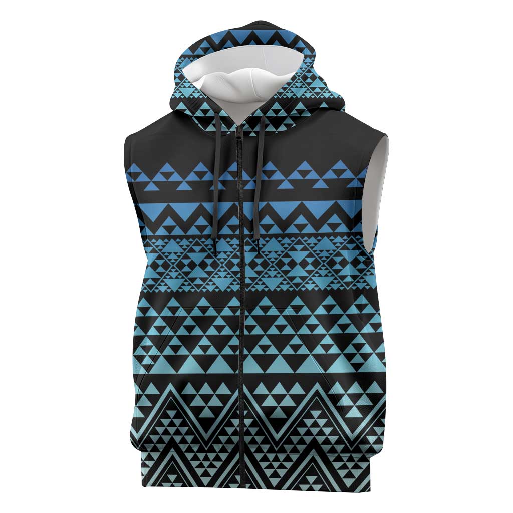 Maori Niho Taniwha Te Wheiao Sleeveless Zip Hoodie Moana Blue LT7