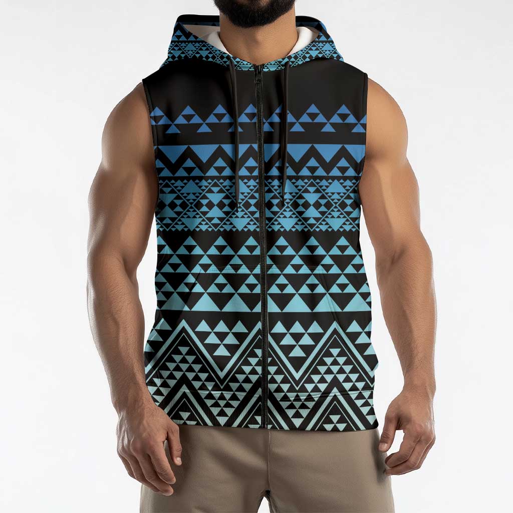 Maori Niho Taniwha Te Wheiao Sleeveless Zip Hoodie Moana Blue LT7