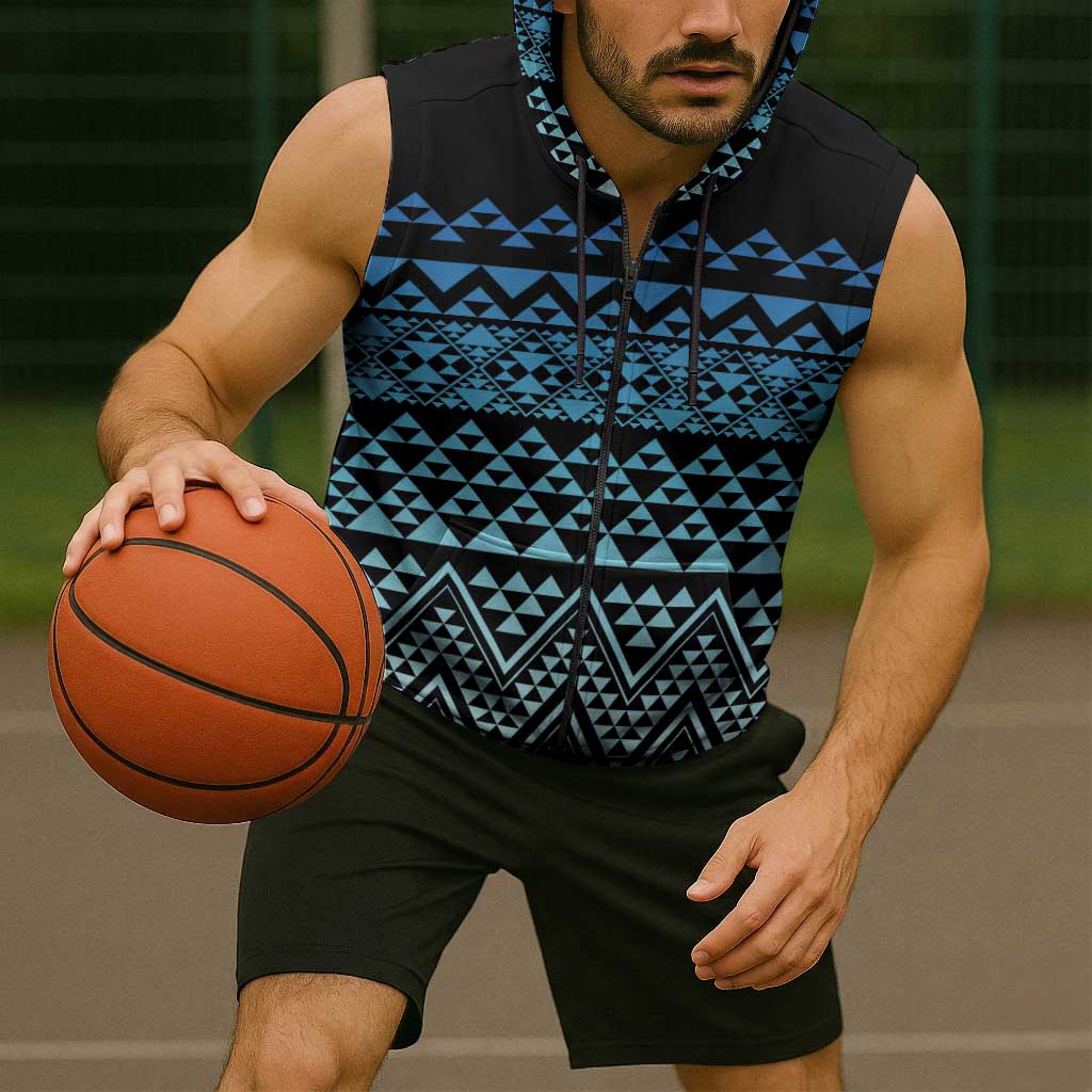Maori Niho Taniwha Te Wheiao Sleeveless Zip Hoodie Moana Blue LT7