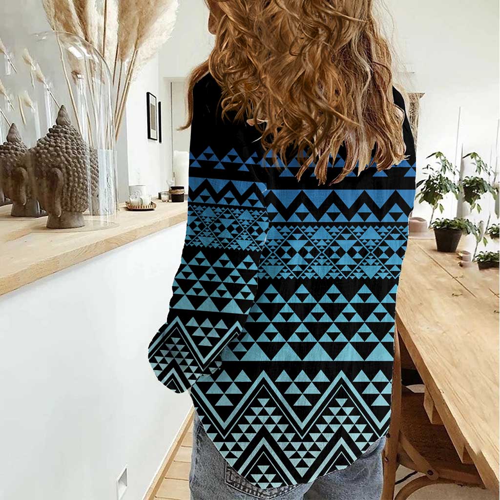 Maori Niho Taniwha Te Wheiao Women Casual Shirt Moana Blue - Aussie Hoodie