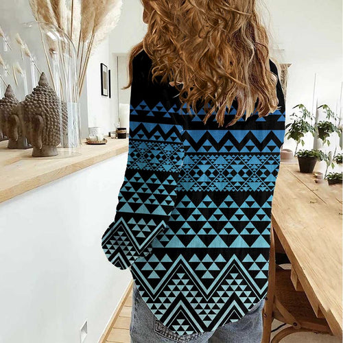 Maori Niho Taniwha Te Wheiao Women Casual Shirt Moana Blue - Aussie Hoodie