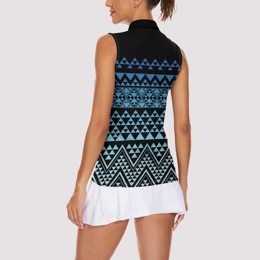 Maori Niho Taniwha Te Wheiao Women Sleeveless Polo Shirt Moana Blue - Aussie Hoodie