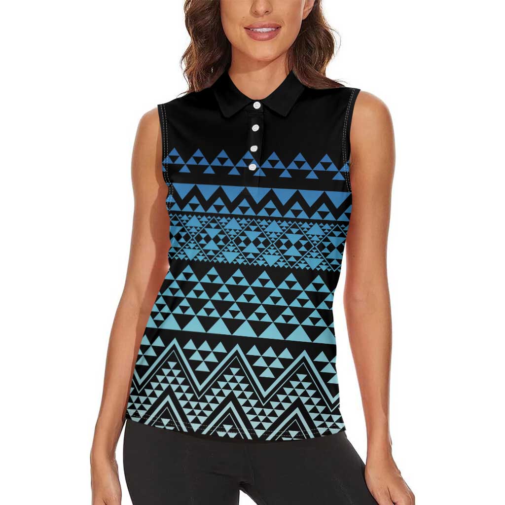 Maori Niho Taniwha Te Wheiao Women Sleeveless Polo Shirt Moana Blue - Aussie Hoodie