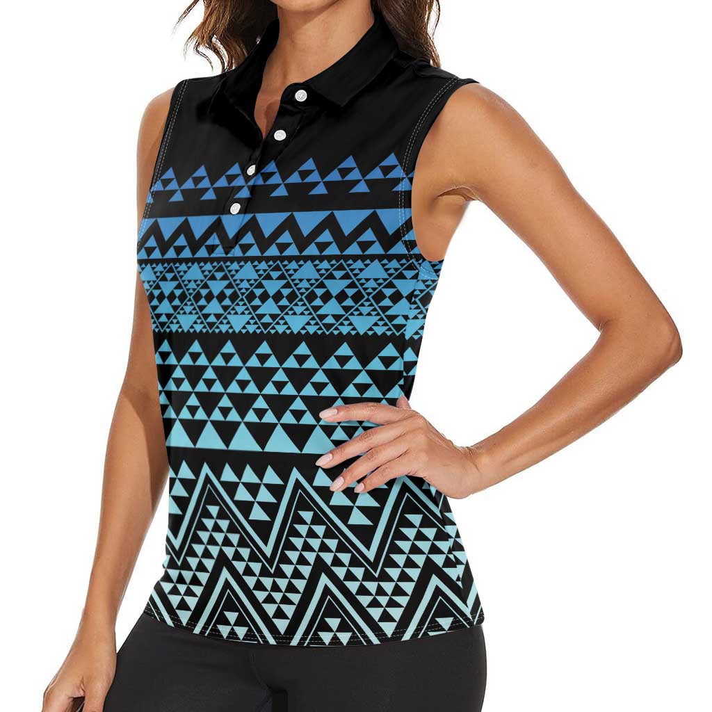 Maori Niho Taniwha Te Wheiao Women Sleeveless Polo Shirt Moana Blue - Aussie Hoodie