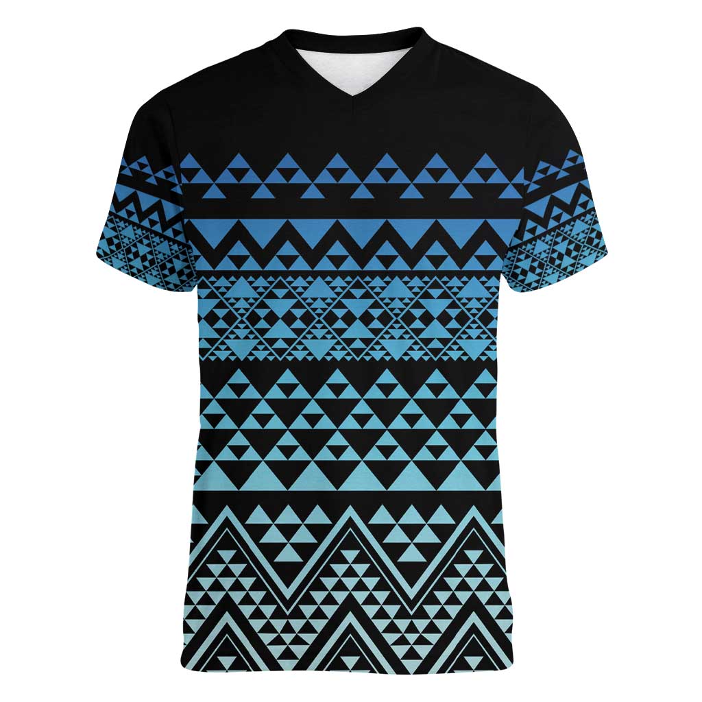 Maori Niho Taniwha Te Wheiao Women V-Neck T-Shirt Moana Blue - Aussie Hoodie